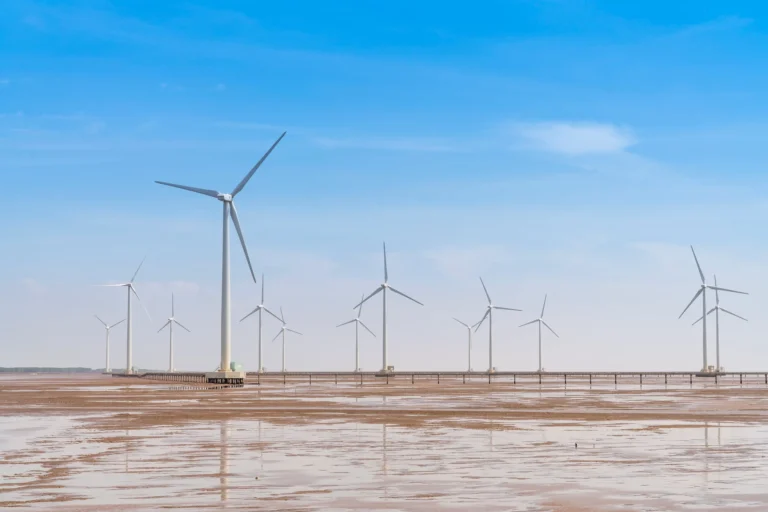 El mayor parque eólico de agua dulce del mundo consta de 89 aerogeneradores estratégicamente dispuestos en el lago IJssel, Países Bajos.